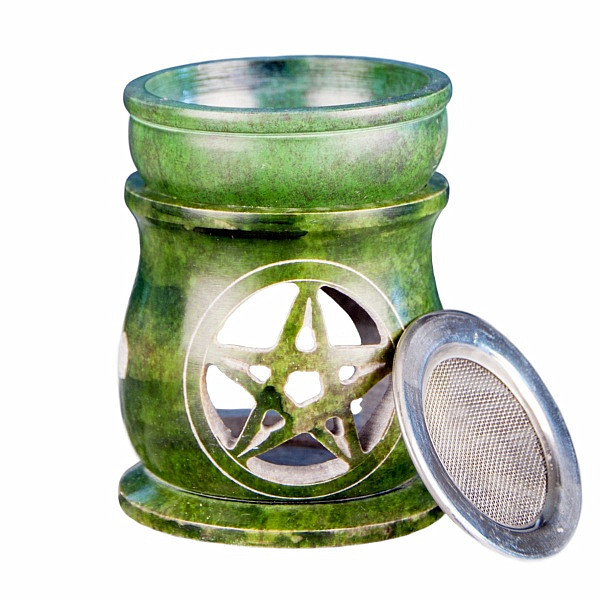 Aroma lampa - kadidelnice z mastku s pentagramem zelená - výška 10 cm