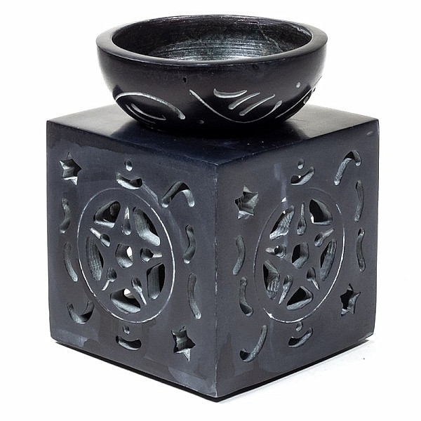 Aroma lampa z mastku černá s pentagramem - 8 x 11 cm