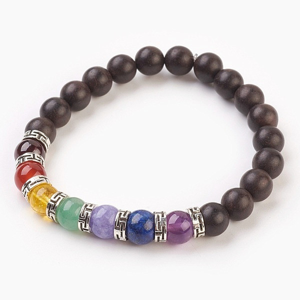Čakrový náramek tibetský s korálky santalu - obvod cca 16 až 22 cm