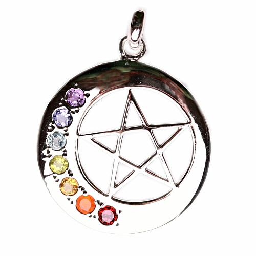 Čakrový přívěsek pentagram v kruhu stříbro Ag 925 - 2