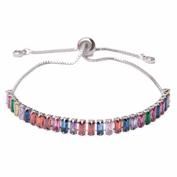 Elegantní třpytivý stahovací náramek v barvě stříbra s multicolor kubickou zirkonií - obvod cca 25 cm