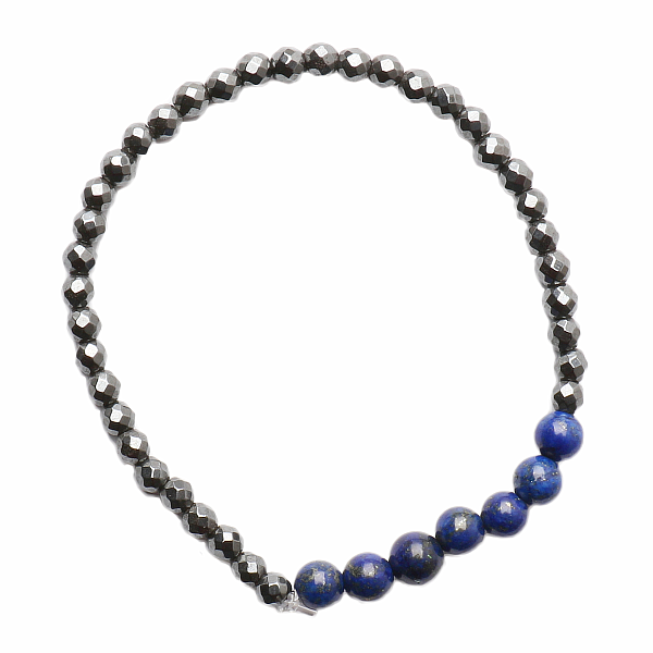 Hematit fazetovaný náramek s korálky lapisu lazuli - obvod cca 16 až 22 cm