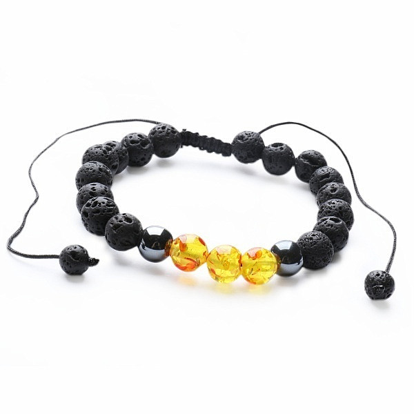 Jantar polyresin a lávový kámen náramek se Shamballa zapínáním - obvod cca 16 až 25 cm