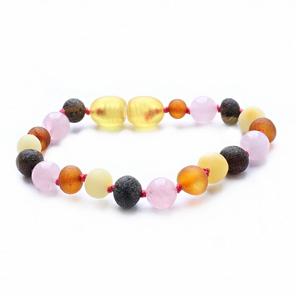 Jantarový náramek multicolor s růženínem pro děti - obvod cca 13