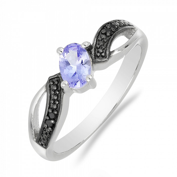 Prsten stříbrný s broušeným tanzanitem a spinely Rhodium line Ag 925 018420 TZ - 59 mm (US 9)
