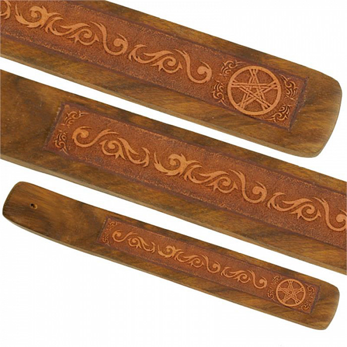 Stojánek na vonné tyčinky dřevo Pentagram - cca 25 x 4 cm