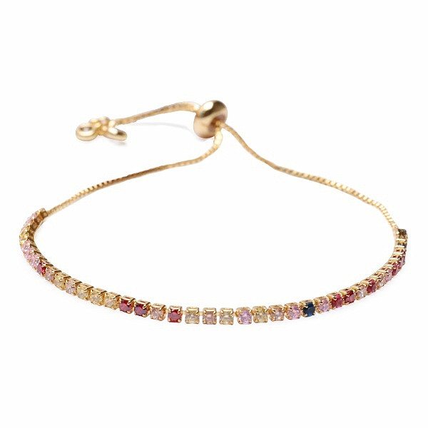 Třpytivý stahovací náramek v barvě zlata s multicolor kubická zirkonie 25 cm - obvod cca 25 cm
