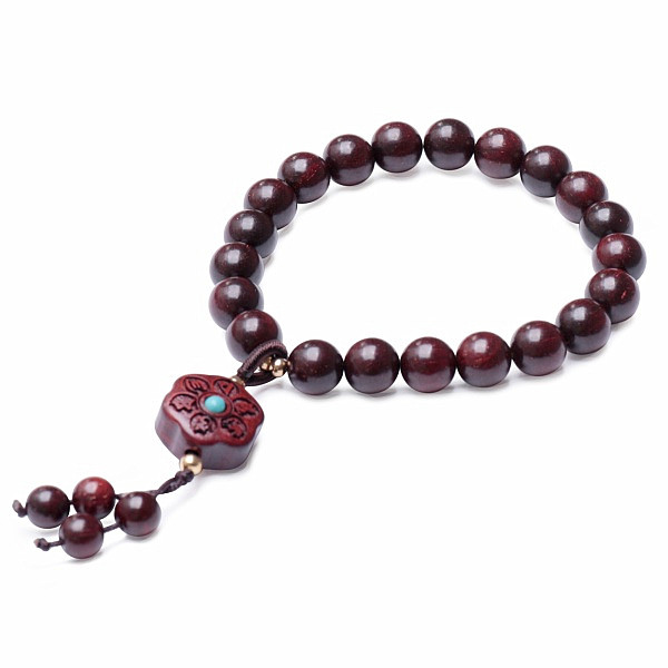 Buddha Mala náramek santalové dřevo Om Mani Padme Hum - obvod cca 16 až 22 cm