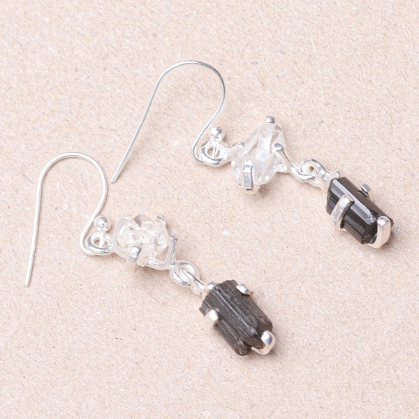 Turmalín černý a herkimer diamant náušnice stříbro Ag 925 25676 - 2