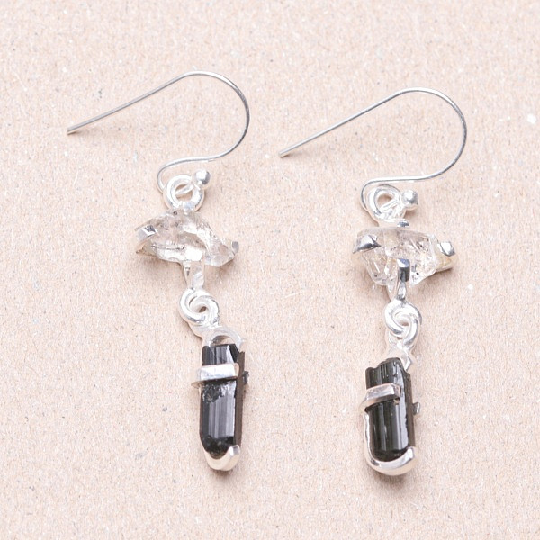 Turmalín černý a herkimer diamant náušnice stříbro Ag 925 25679 - 2