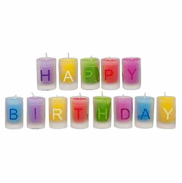 Sada svíček ve skle Happy birthday multicolor - 13 ks