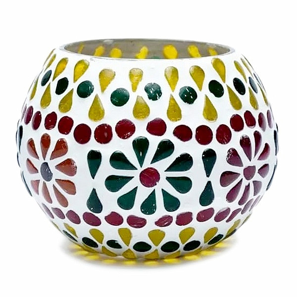 Svícen sklo na čajové a votivní svíčky kulatý Mozaika multicolor - 7 cm
