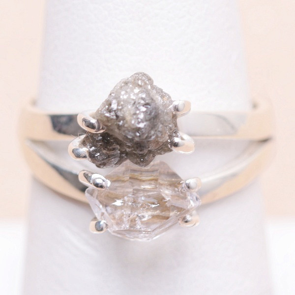 Černý diamant a křišťál prsten stříbro Ag 925 T6794 - 54 mm (US 7)