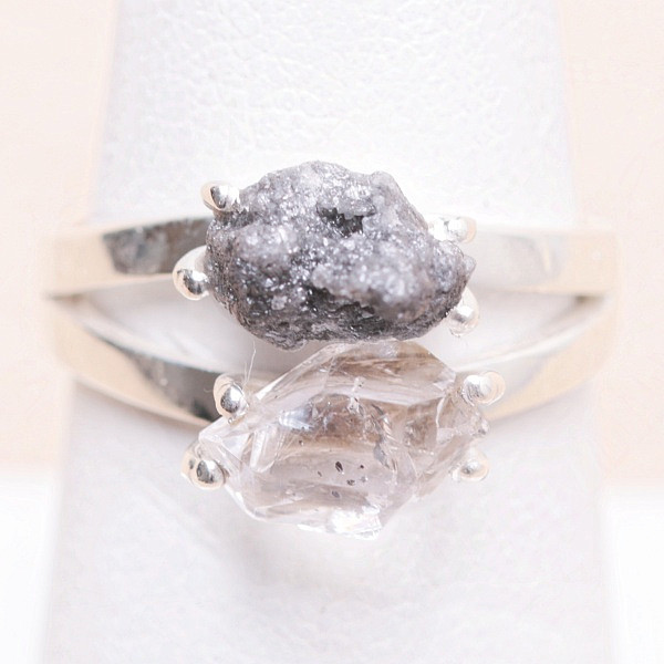 Černý diamant a křišťál prsten stříbro Ag 925 T6796 - 55 mm (US 7