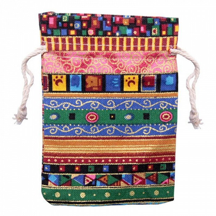 Sáček plátěný etno motiv Multicolor 10x14 cm - cca 10 x 14 cm