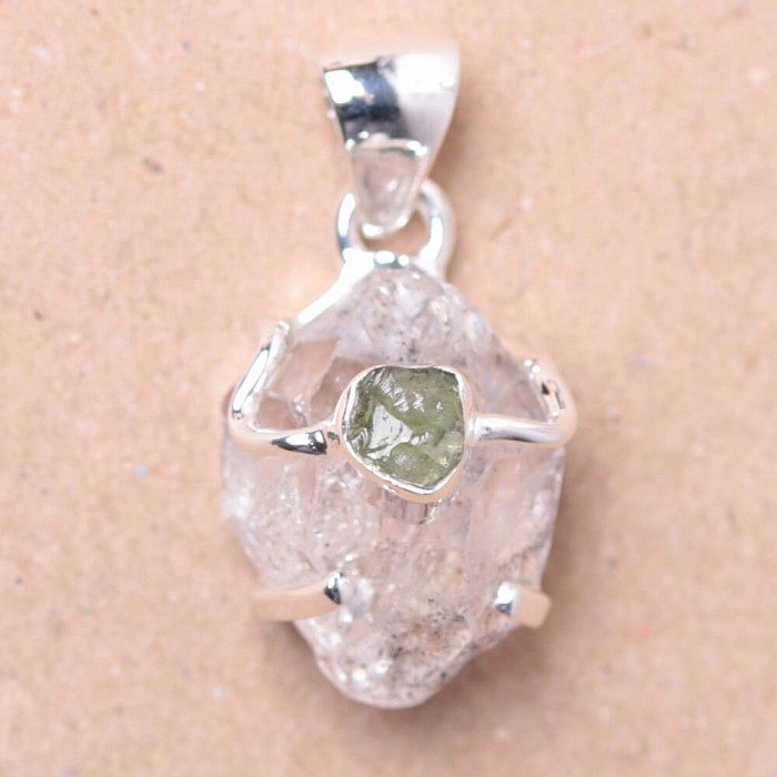 Herkimer diamant a vltavín přívěsek stříbro Ag 925 LOT10 - 1