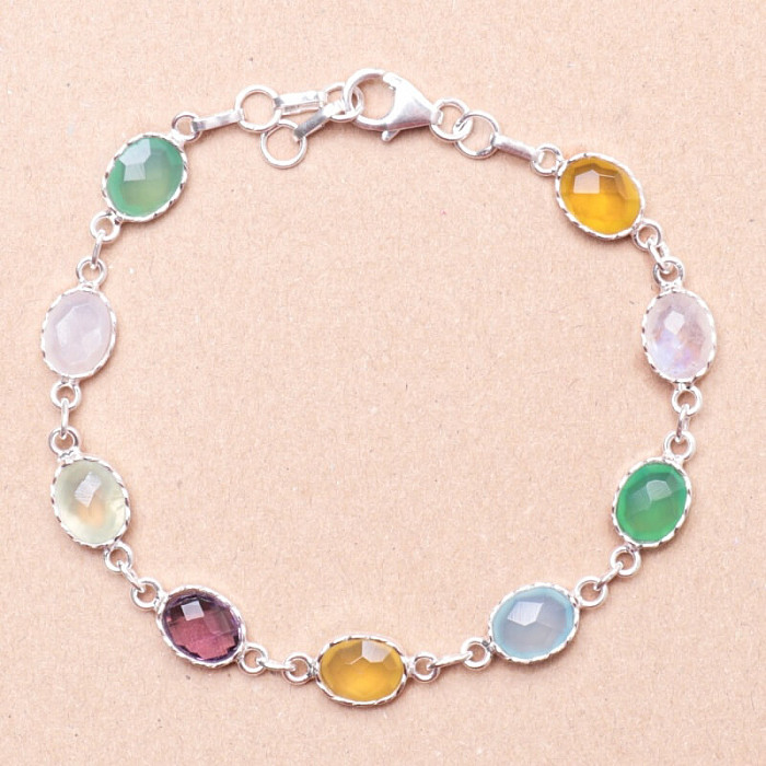 Designový mix polodrahokamů náramek stříbro Ag 925 36343 - 17
