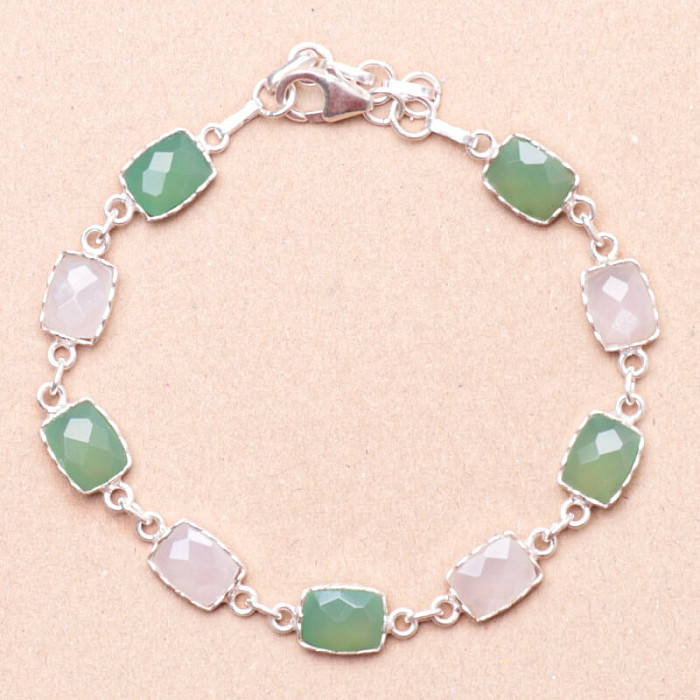 Měsíční kámen a zelený chalcedon náramek stříbro Ag 925 36342 - 17 - 19 cm