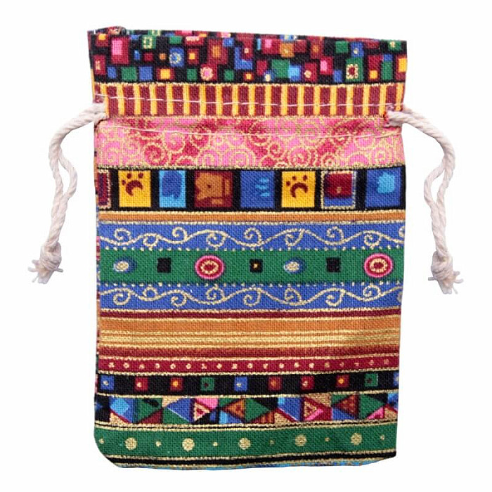 Sáček plátěný etno motiv Multicolor 10x14 cm - cca 10 x 14 cm
