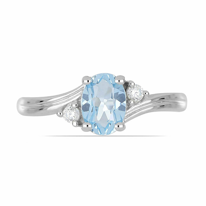 Prsten stříbrný s broušeným akvamarínem a zirkony Ag 925 026295 AQ - 54 mm (US 7)
