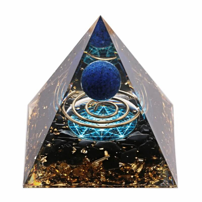Orgonit pyramida s obsidiánem a lapis lazuli Pentagram - 6 x 6 x 6