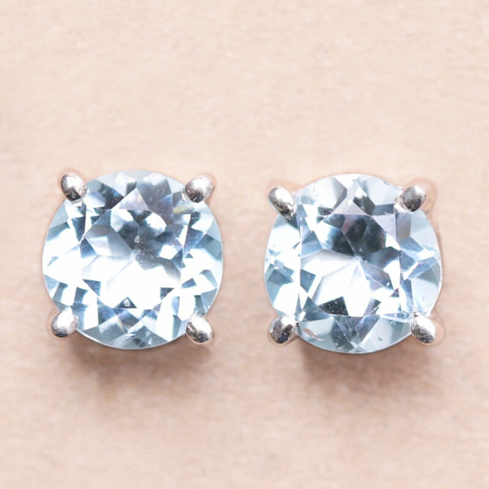 Topaz modrý broušený náušnice pecky stříbro Ag 925 E554 - 0
