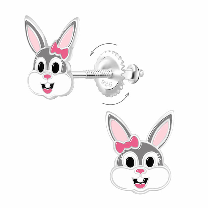 Stříbrné náušnice Veselý králíček na šroubek - 7 x 8 mm
