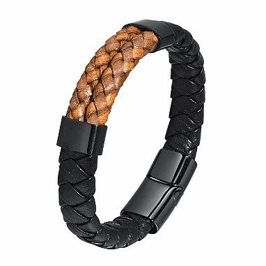 Pánský černo hnědý kožený náramek Geometry black - obvod cca 21