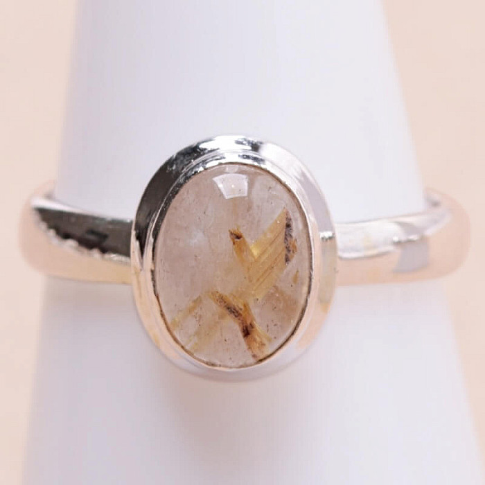 Sagenit křišťál s rutilem prsten stříbro Ag 925 69678 - 56 mm (US 7