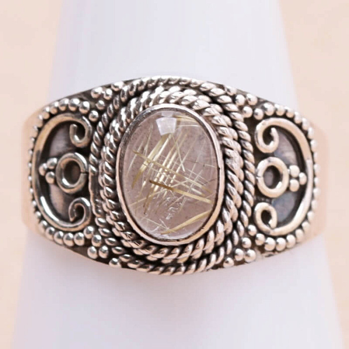 Sagenit křišťál s rutilem prsten stříbro Ag 925 74206 - 59 mm (US 9)
