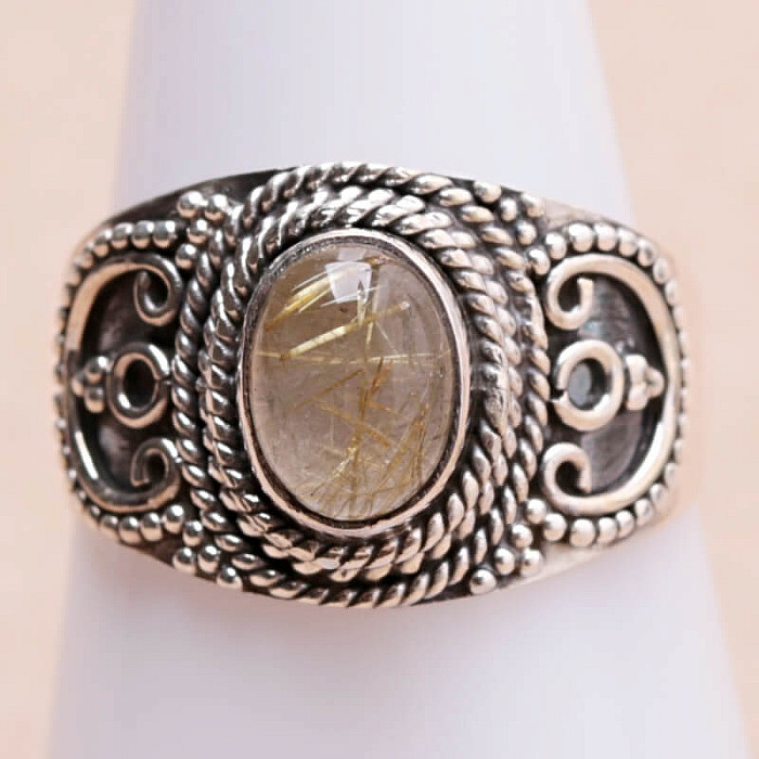 Sagenit křišťál s rutilem prsten stříbro Ag 925 74211 - 56 mm (US 7