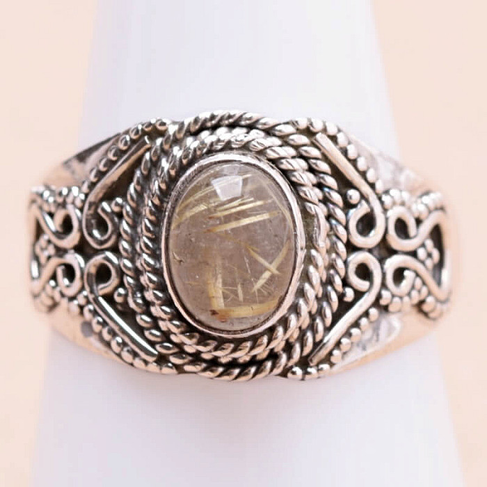 Sagenit křišťál s rutilem prsten stříbro Ag 925 74240 - 59 mm (US 9)
