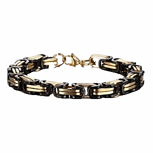Bizantino Dorato nero– pánský náramek z oceli pozlacený 18K zlatem - obvod cca 21 cm