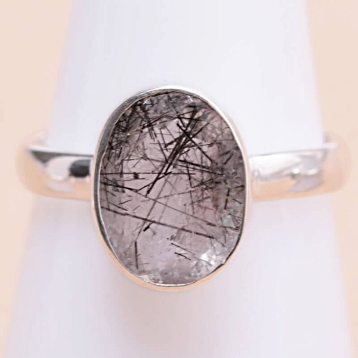 Křišťál s turmalínem prsten stříbro Ag 925 33656 - 52 mm (US 6)