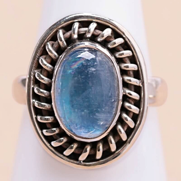 Měsíční kámen duhový modrý prsten stříbro Ag 925 N-8923 - 53 mm (US 6