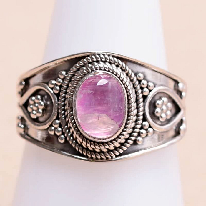 Měsíční kámen duhový růžový prsten stříbro Ag 925 15576 - 58 mm (US 8