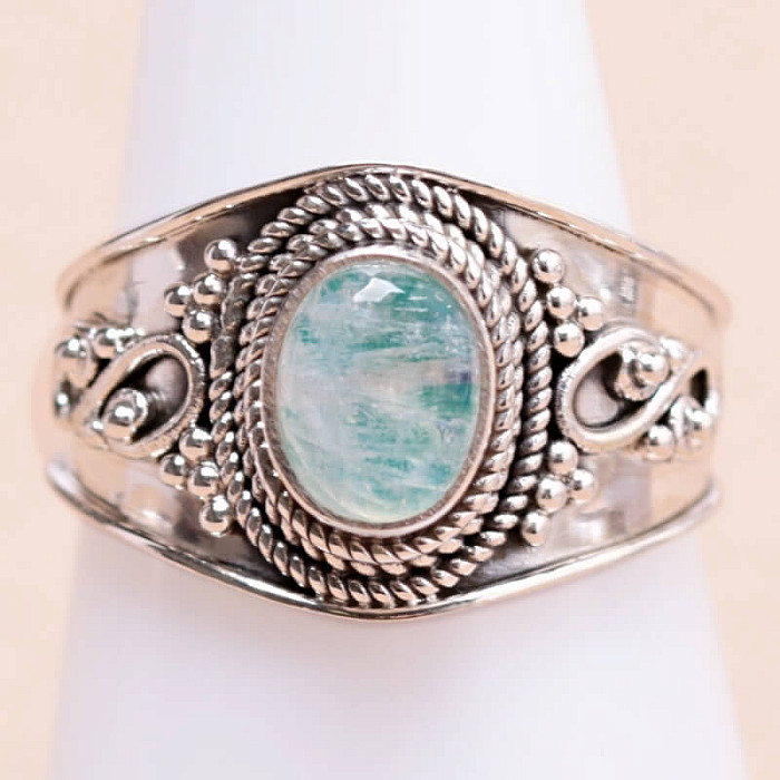 Měsíční kámen duhový zelený prsten stříbro Ag 925 15420 - 58 mm (US 8