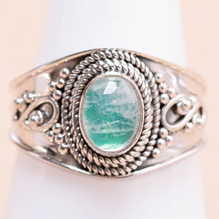 Měsíční kámen duhový zelený prsten stříbro Ag 925 15479 - 58 mm (US 8