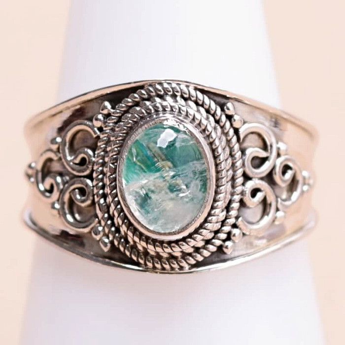Měsíční kámen duhový zelený prsten stříbro Ag 925 15546 - 59 mm (US 9)