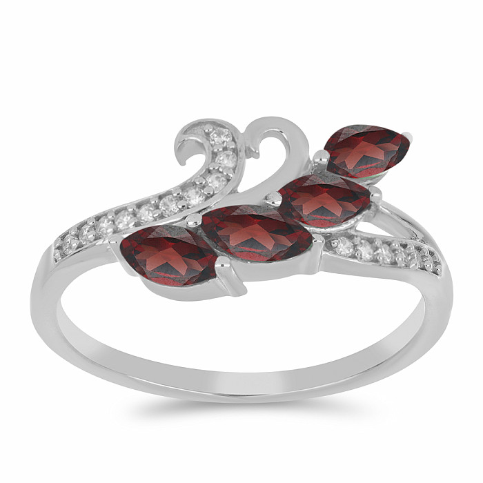 Prsten stříbrný s broušeným granátem a zirkony Ag 925 026347 GT - 52 mm (US 6)