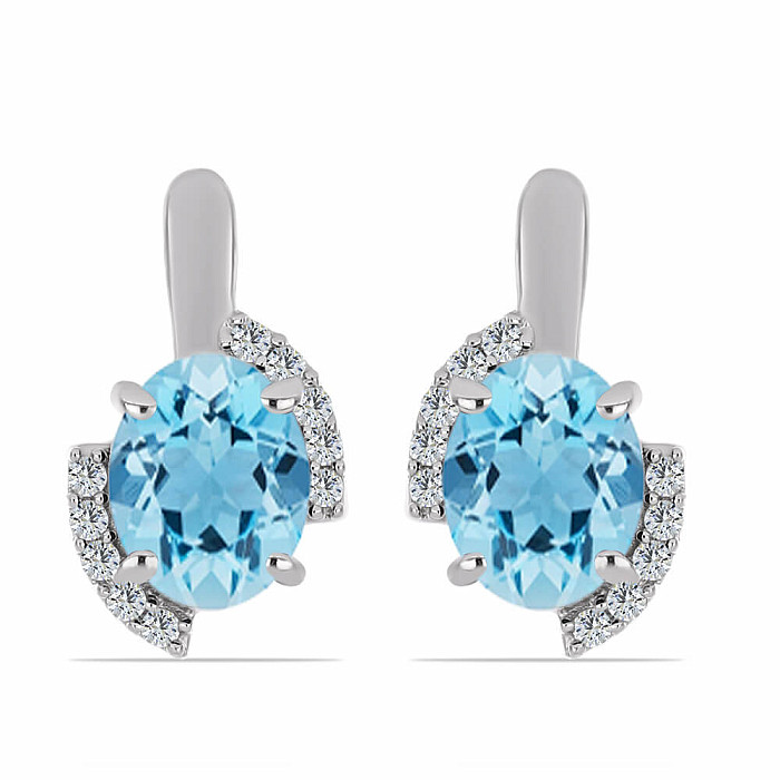 Náušnice stříbrné s broušenými Blue Sky topazy a zirkony Ag 925 010645 BT - 1