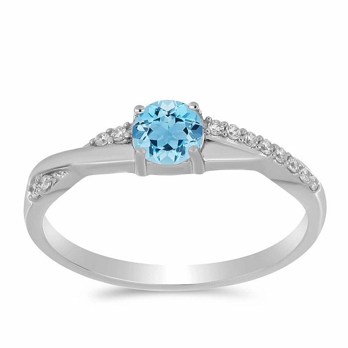 Prsten stříbrný s Blue Sky topazem a zirkony Ag 925 012722 BT - 57 mm (US 8)