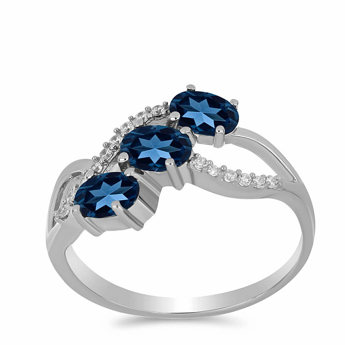 Prsten stříbrný s London topazem a zirkony Ag 925 016803 LT - 57 mm (US 8)