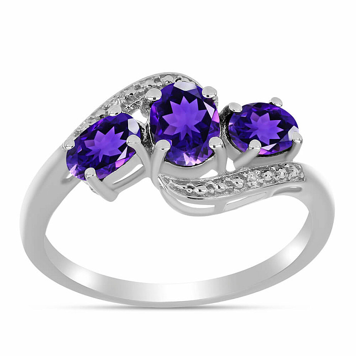 Prsten stříbrný s africkým ametystem a zirkony Ag 925 016535 AFAM - 59 mm (US 9) 2