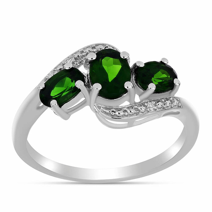 Prsten stříbrný s broušeným chromdiopsidem a zirkony Ag 925 016535 DIO - 62 mm (US 10)