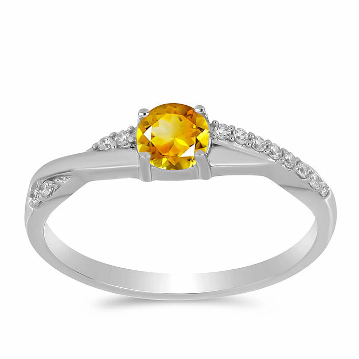 Prsten stříbrný s broušeným citrínem a zirkony Ag 925 012722 CT - 54 mm (US 7)