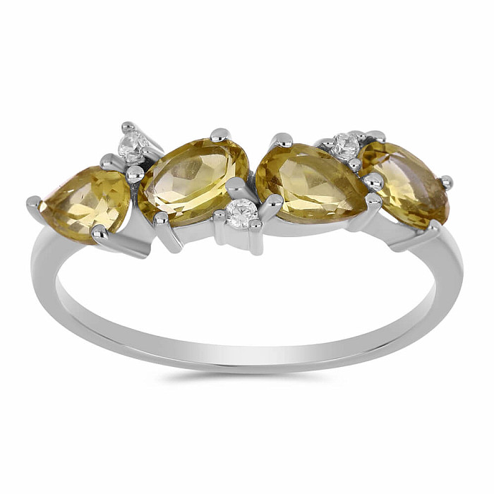 Prsten stříbrný s broušeným citrínem a zirkony Ag 925 017035 CT - 57 mm (US 8)