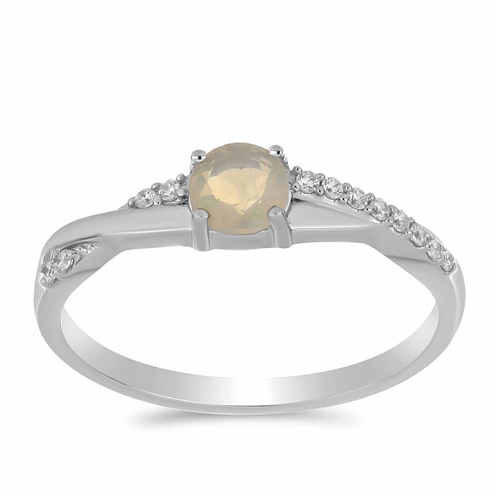 Prsten stříbrný s broušeným etiopským opálem a zirkony Ag 925 012722 ETOP - 59 mm (US 9)