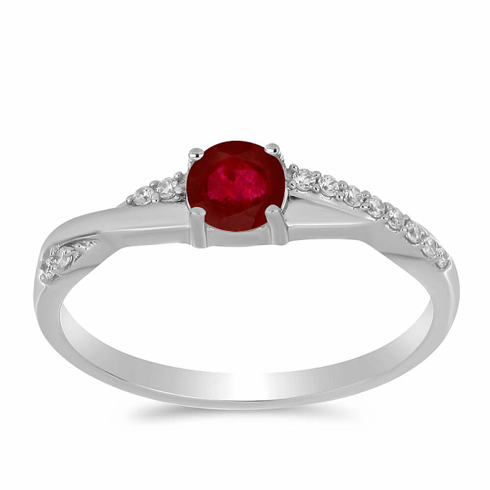 Prsten stříbrný s broušeným rubínem a zirkony Ag 925 012722 RB - 54 mm (US 7)