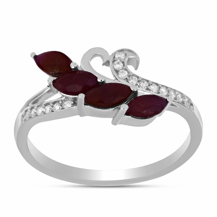 Prsten stříbrný s broušeným rubínem a zirkony Ag 925 026347 RB - 54 mm (US 7)